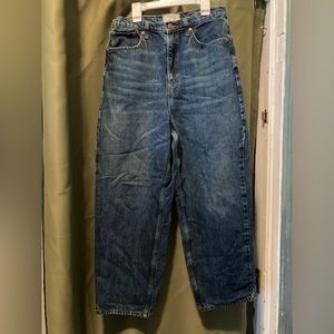 WE THE FREE: FREE PEOPLE straight leg Frank Dad Jean dark wash blue denim